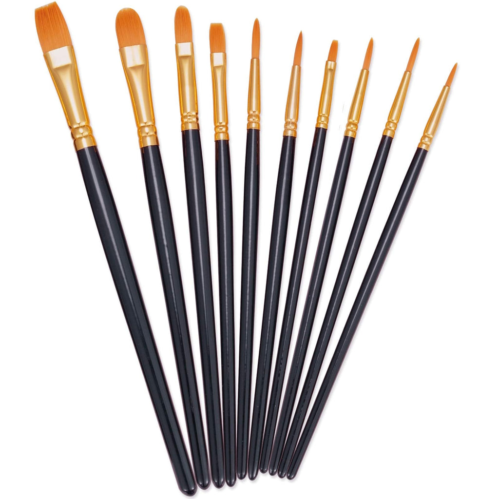  [AUSTRALIA] - BOSOBO Paint Brushes Set, 10 Pieces Round Pointed Tip Paintbrushes Nylon Hair Artist Acrylic Paint Brushes for Acrylic Oil Watercolor, Face Nail Body Art, Miniature Detailing & Rock Painting, Black