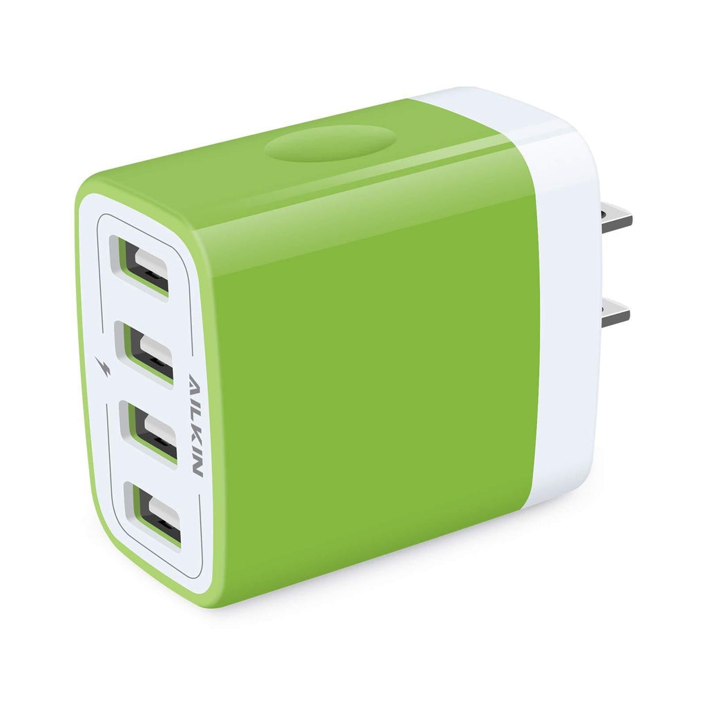 Wall Charger Adapter, AILKIN 1 Pack 4Port USB Plug Fast Charging Block Box Cube Brick for iPhone 12 Mini 12 Pro Max SE 11X XS XR Pro Max 8/AirPods Pro/iPad Pro Air Mini/Google Pixel 4 3 XL/LG V50 Green - LeoForward Australia