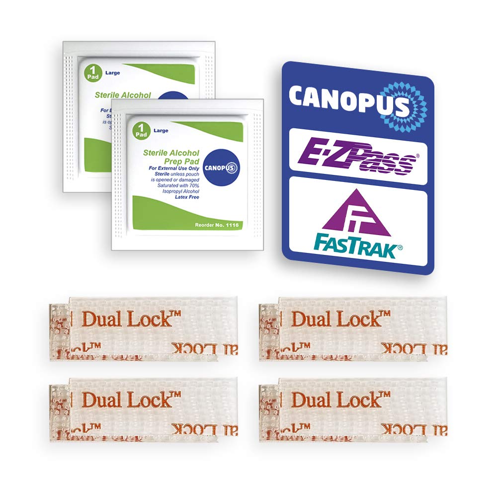  [AUSTRALIA] - CANOPUS I-Pass/EZ Pass/SunPass Adhesive Strips, Peel and Stick Adhesive Strips, Toll Tag Tape Mounting Kit, Reclosable Fastener, Dual Lock Tape Strips, 8 Strips (4 Sets) with 2 Cleaning Prep Pads 8 strips + 2 pads