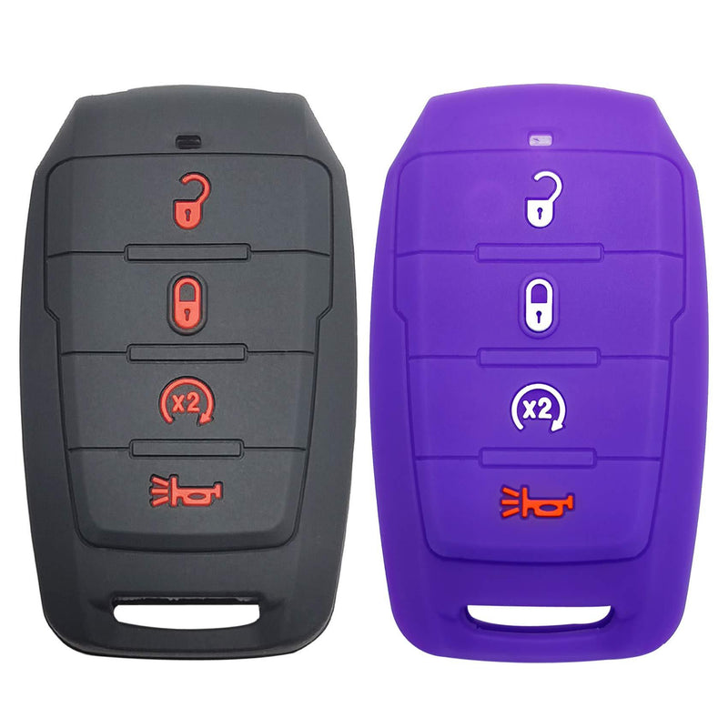 2x Coolbestda Compatible for 2019-2021 RAM 1500（4-Button）Rubber Fob Cover Glove Pouch Protector Case Jacket OHT-4882056 Black Purple - LeoForward Australia