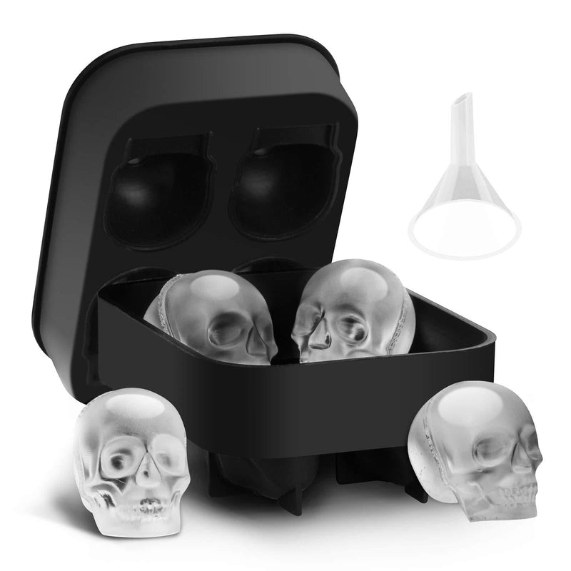  [AUSTRALIA] - Tifanso 3D Skull Silicone Ice Cube Tray Mold with Lid for Freezer Reusable Ice Cube Molds with Funnel for Cocktail, Whiskey, Bourbon, Chilled Drinks Black 1