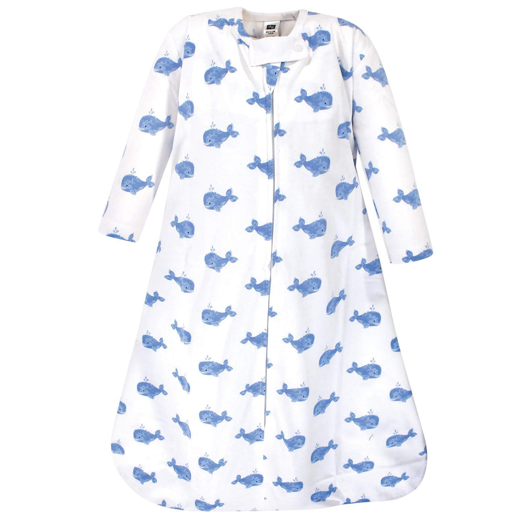  [AUSTRALIA] - Hudson Baby Unisex Baby Long Sleeve Cotton Jersey Sleeping Bag 0-6 Months Blue Whale