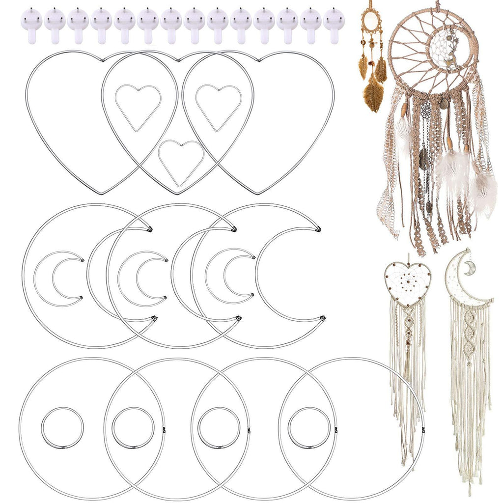  [AUSTRALIA] - 20 Pieces Metal Dream Catcher Rings Circle Heart Moon Shaped Catcher Rings Macrame Hoop Rings for DIY Crafts Wedding and Home Wall Decoration Wreath Wall Hanging Decor（Free 20 Seamless Nails）