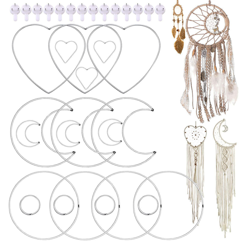  [AUSTRALIA] - 20 Pieces Metal Dream Catcher Rings Circle Heart Moon Shaped Catcher Rings Macrame Hoop Rings for DIY Crafts Wedding and Home Wall Decoration Wreath Wall Hanging Decor（Free 20 Seamless Nails）