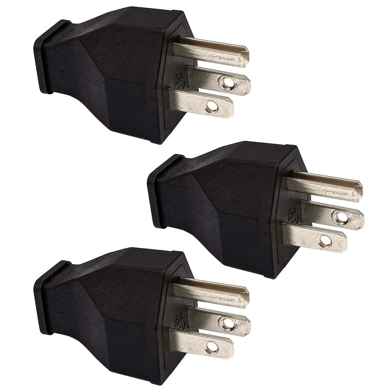  [AUSTRALIA] - Straight Blade Plug 15 Amp 125 Volt, Grounding 3-Wire Male Extension Cord Replacement, Plug, Straight Blade, Electrical Plugs End Black, 3-Pack