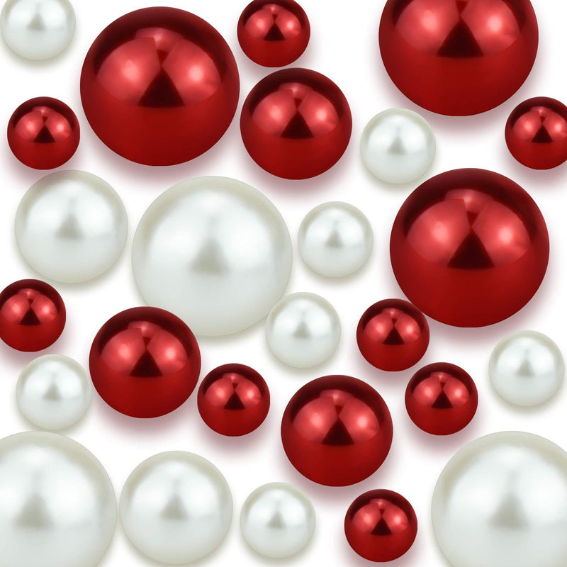  [AUSTRALIA] - yeabwps 120 Pieces Faux Pearl for Vase Filler Round Floating Pearl for Vase Makeup Brushes Holder Wedding, Christmas, Party Home Decor, Creamy White and Bright Red (14/20/ 30 mm)