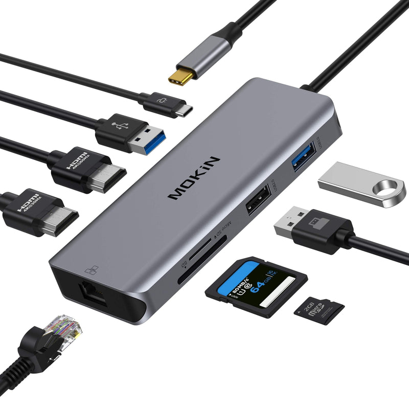  [AUSTRALIA] - USB C Dual HDMI Adapter, USB C Laptop Docking Station 9 in 1 Triple Display Multiport Dongle, Type C Hub with 2 HDMI, 100W PD, Ethernet, 3 USB and SD/TF Card Reader for MacBook Pro Air and Windows