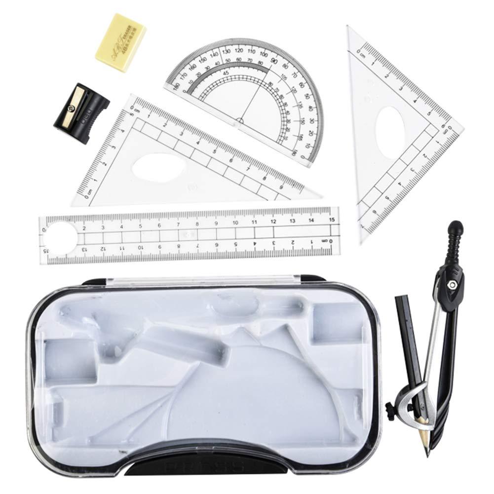 YBoCH Compass Set 7 Pieces Math Geometry Kit with Shatterproof Storage Box-Compass, Protractor, Rulers, Pencil Lead Refills, Pencil, Eraser for Students and Engineering Drawing - LeoForward Australia