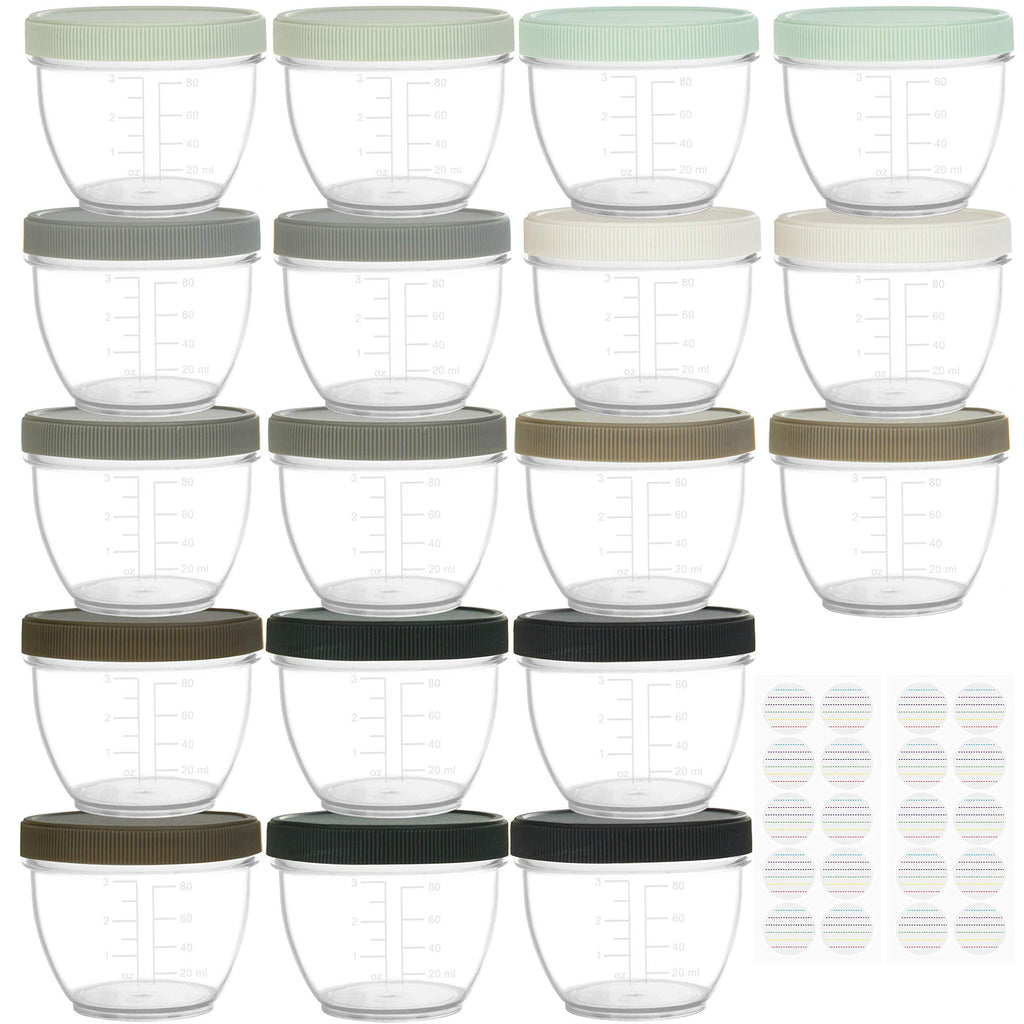 Youngever 18 Sets Baby Food Storage, 4 Ounce Baby Food Containers with Lids, 9 Urban Colors, with Lids Labels - LeoForward Australia