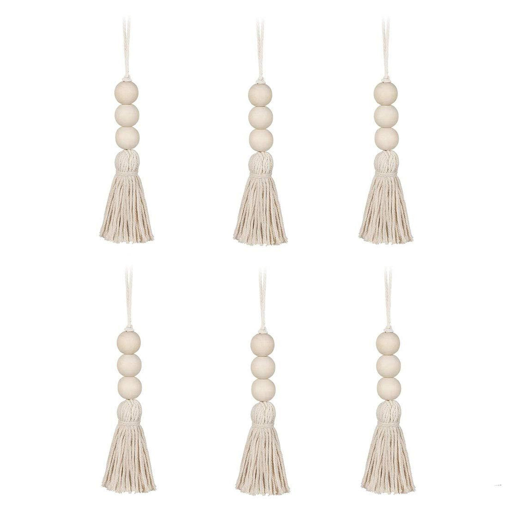  [AUSTRALIA] - BESPORTBLE Wood Bead Garland with Tassels Farmhouse Rustic Beads Country Hanging Decoration for Home Door Knob Decor - 6pcs 6 PCS