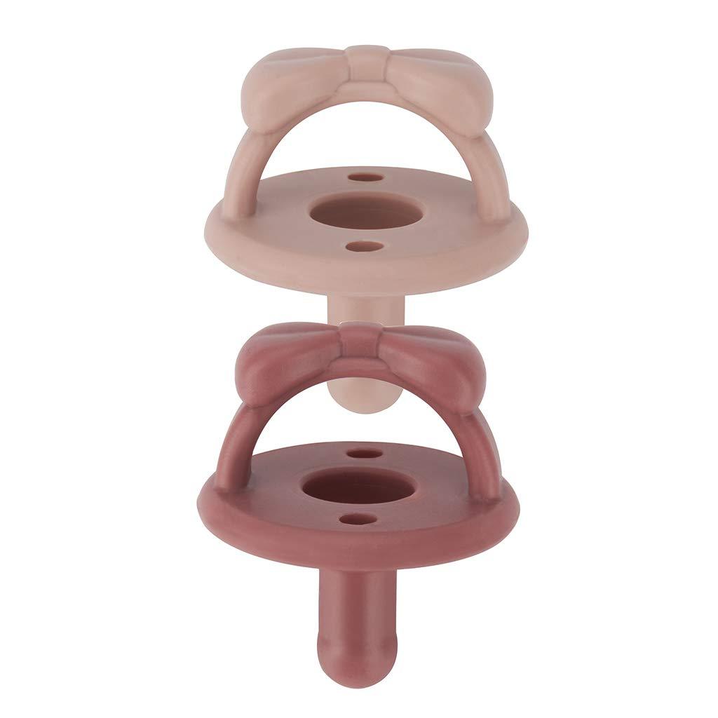 Itzy Ritzy Sweetie Soother Pacifier Set of 2 - Silicone Newborn Pacifiers with Collapsible Handle & Two Air Holes for Added Safety; Set of 2 in Clay & Rosewood, Ages Newborn & Up - LeoForward Australia