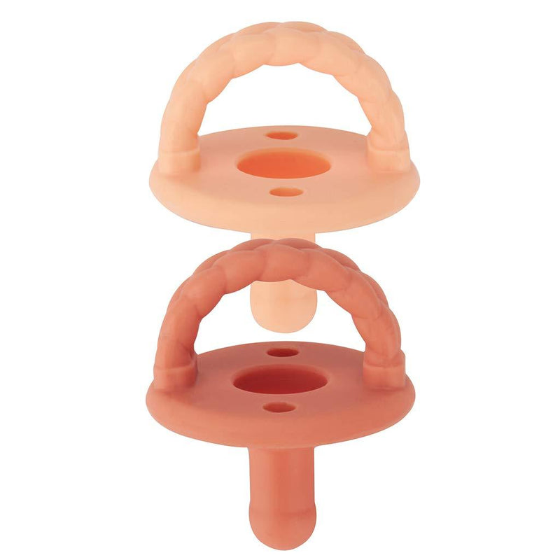 Itzy Ritzy Sweetie Soother Pacifier Set of 2 - Silicone Newborn Pacifiers with Collapsible Handle & Two Air Holes for Added Safety; Set of 2 in Apricot & Terracotta, Ages Newborn & Up - LeoForward Australia