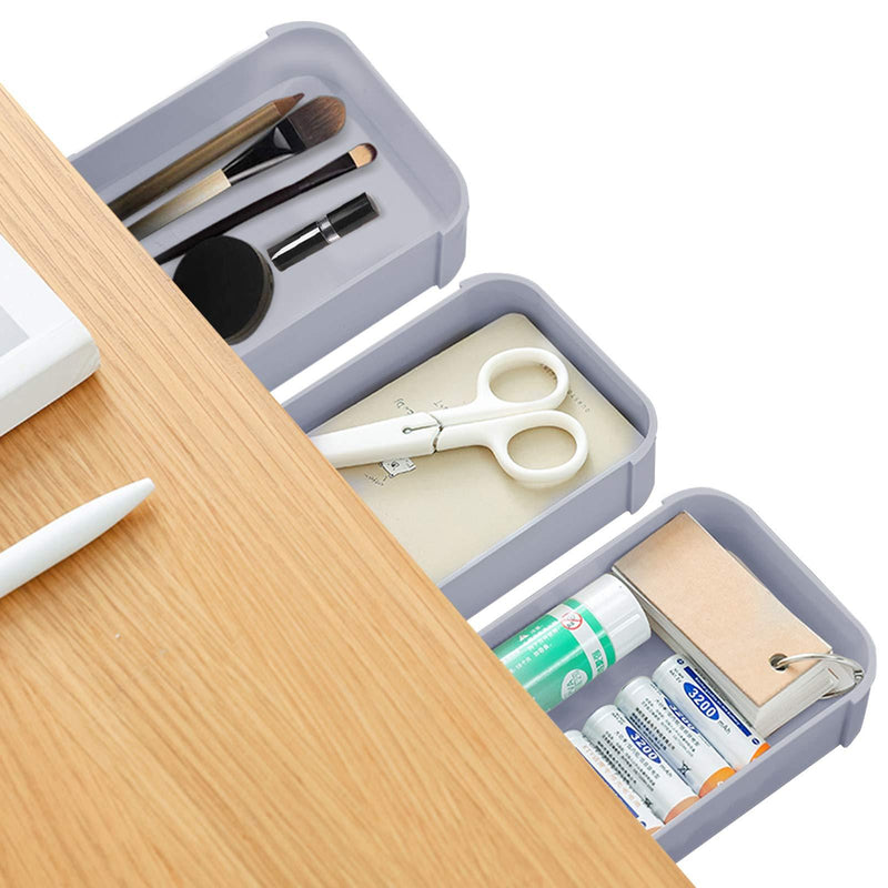 Katieaa 3-Packs Under Desk Drawer, Pop-Up Hiding Desktop Storage for Pens Pencils Phones Paperclips-Mini Desk Organizer Office/School/Home/Desk(Gray) Grey - LeoForward Australia