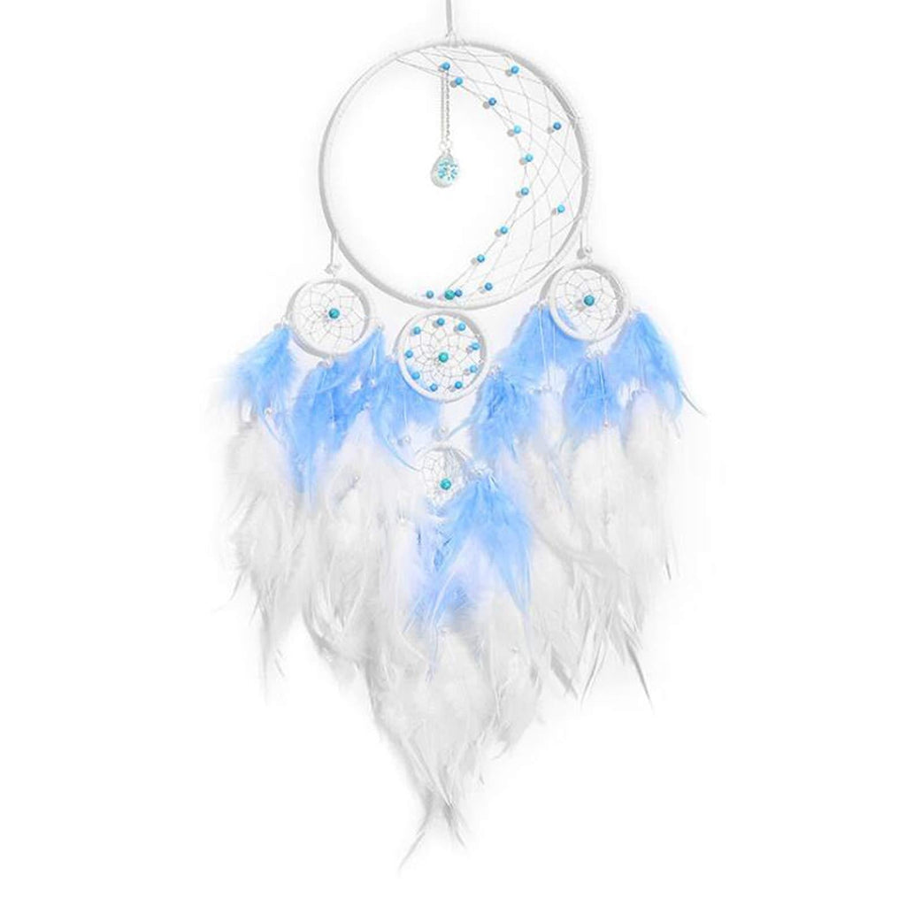  [AUSTRALIA] - Malicosmile Moon Dream Catcher White Blue Feather Dream Catchers for Bedroom Wall Hanging Home Decoration Ornament Festival Gift Handmade Blue and White