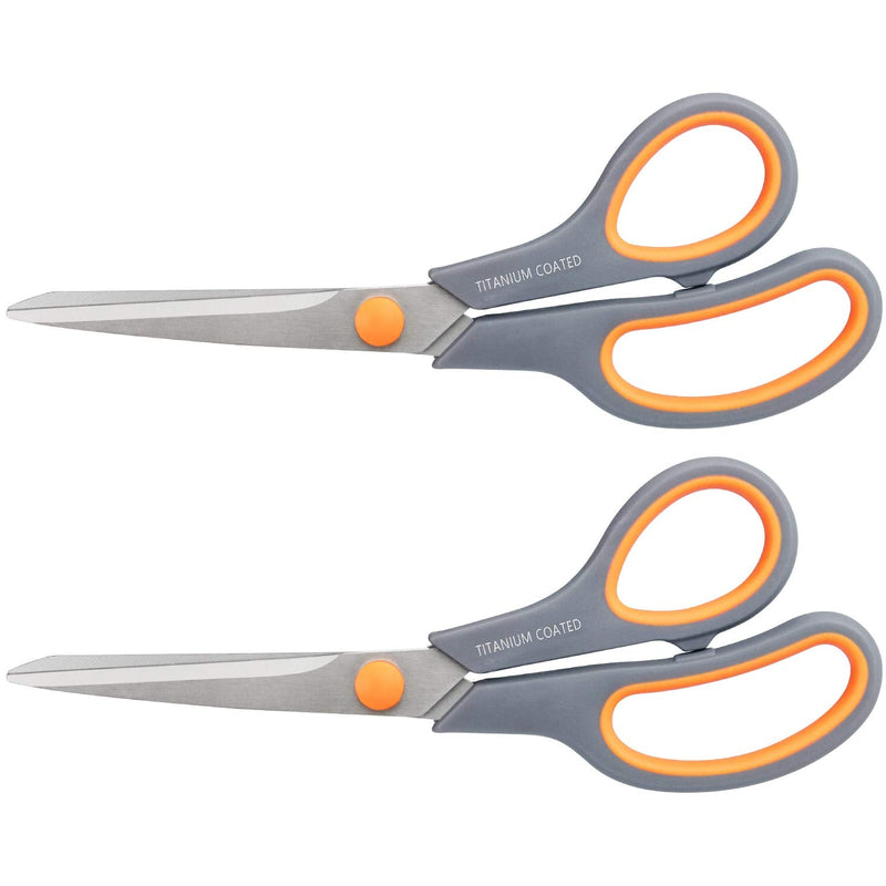  [AUSTRALIA] - Scissors 8" Multipurpose Scissors Titanium Coated Sturdy Sharp Scissors Right/Left Handed Comfort-Grip Handles for Office Home School Sewing Fabric Craft Supplies (Set of 2)