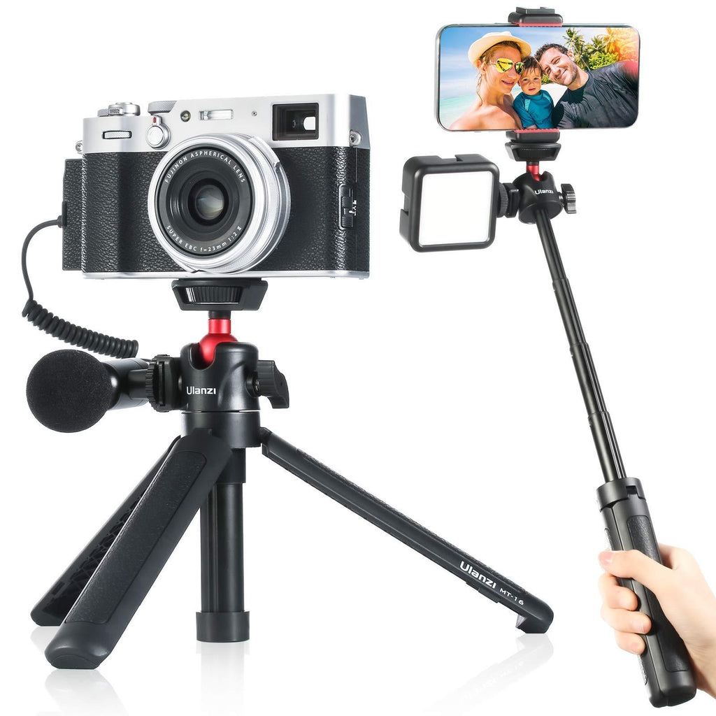  [AUSTRALIA] - Ulanzi MT-16 Camera Tripod Stand Holder, Mini Tabletop Tripod Selfie Stick with Cold Shoe, Travel Tripod for iPhone 12 Canon G7X Mark III Sony ZV-1 RX100 VII A6600 Vlogging Filmmaking Live Streaming Black