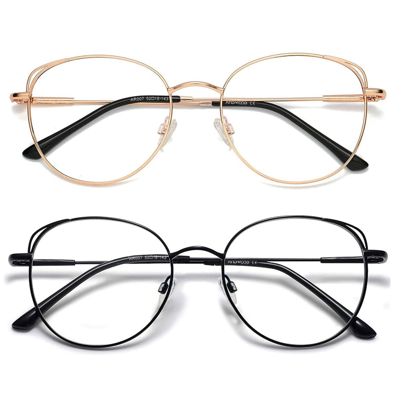 Blue Light Blocking Glasses Women Cat Eye Computer Eyeglasses Metal Frame Hipster 2 Pack ANDWOOD (2pack)Rose Gold+Black | Anti-blue Light Lens - LeoForward Australia