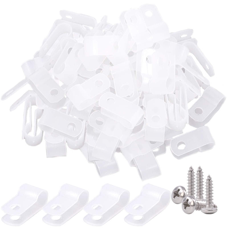  [AUSTRALIA] - Glarks 60Pcs 1/4 Inch White Nylon Screw Mounting R-Type Cable Clip Wire Clamp with 60Pcs Screws for Wire, Cable, Conduit and Cable Conduit Kit (White) 1/4''(6mm)