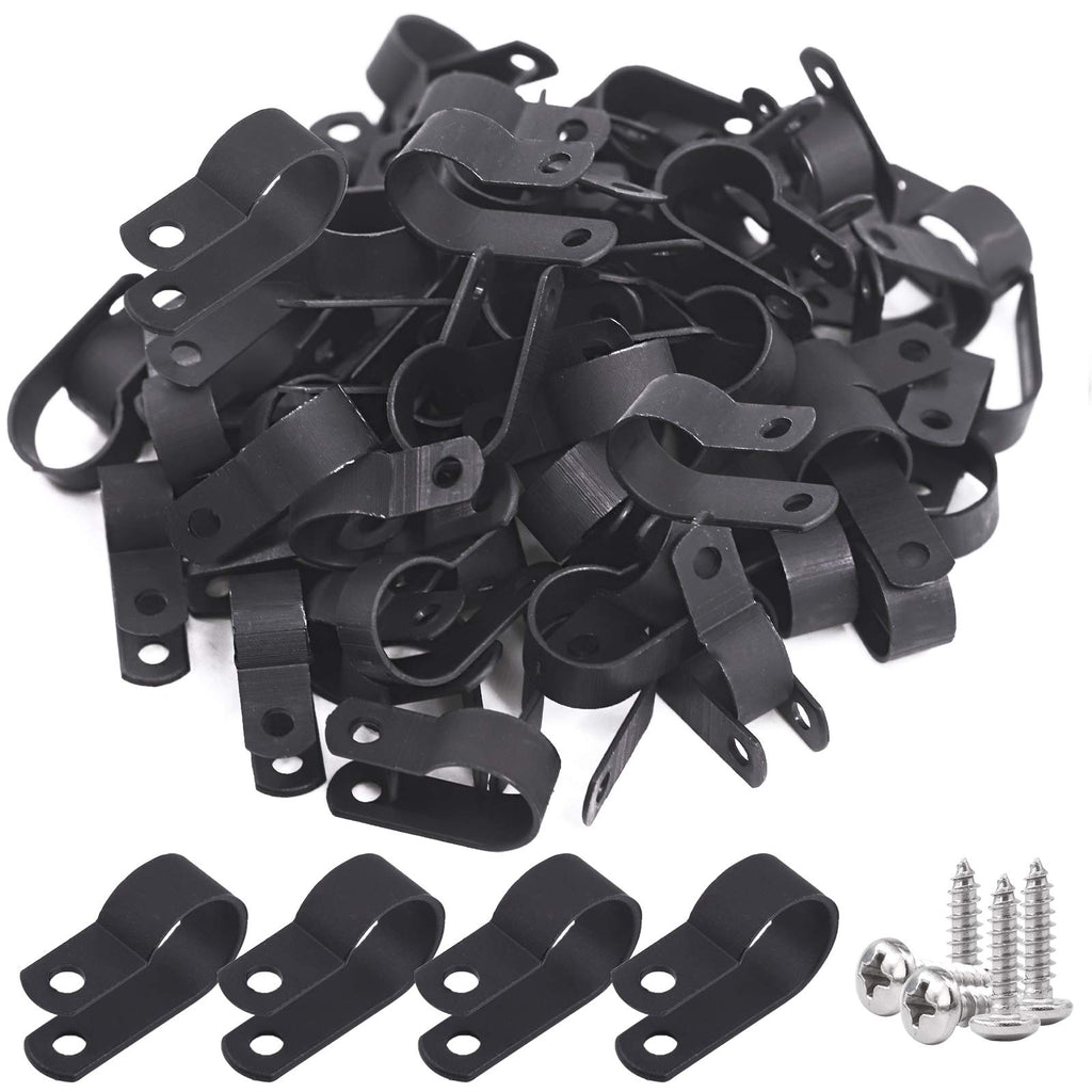  [AUSTRALIA] - Glarks 60Pcs 5/8 Inch Black Nylon Screw Mounting R-Type Cable Clip Wire Clamp with 60Pcs Screws for Wire, Cable, Conduit and Cable Conduit Kit (Black) 5/8''(16mm)