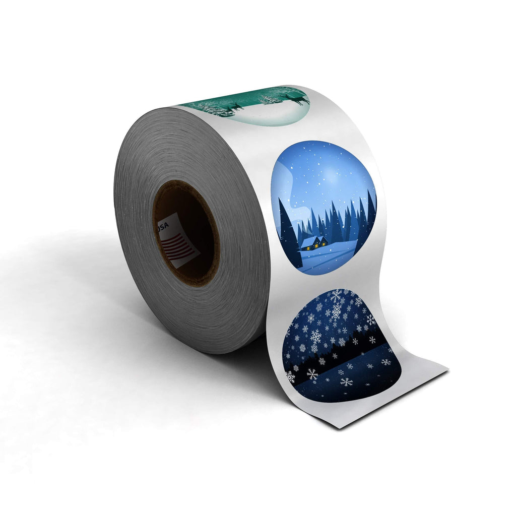 Winter Holiday Christmas Stickers, 1.5" Circle Seals, 500 Labels for Packaging, Presents, and Envelope Mailing. Made in The USA! (Snow Theme, 1 ROLL) SNOW THEME - LeoForward Australia