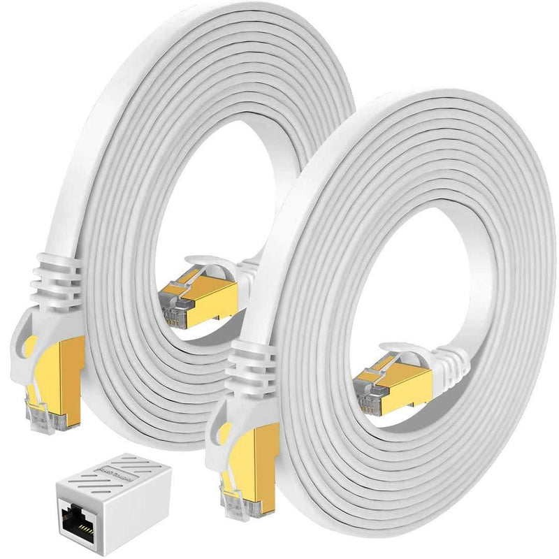 Cat7 Ethernet Cable Flat Network Cable with Rj45 Connectors, High Speed Network LAN Cable with one RJ45 Coupler, for Computer,Router, Modem, PS4, Xbox one, Switch Boxes (20 Feet (2 Pack)) 20 Feet (2 Pack) - LeoForward Australia