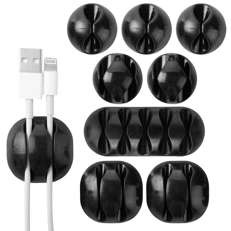  [AUSTRALIA] - Bates- Cable Clips, 8 pc, Black, Cable Management, Cord Organizer, Wire Organizer, Cord Management, Wire Management, Cord Holder, Wire Clips, Cord Organizer for Desk, Charger Holder