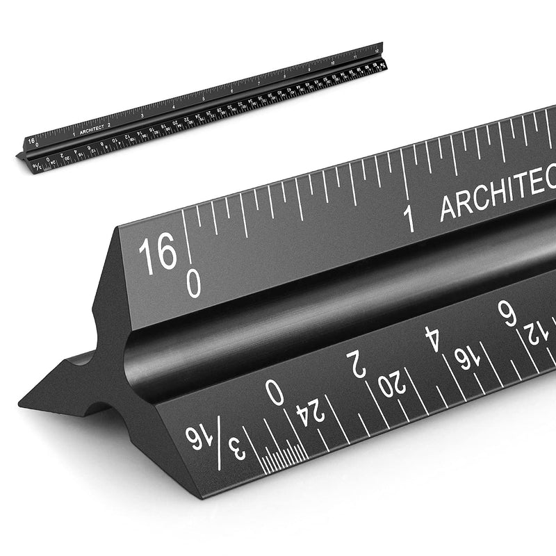  [AUSTRALIA] - 12" Architectural Scale Ruler Aluminum Architect Scale Triangular Scale Ruler for Architects, Draftsman, Students and Engineers, Black