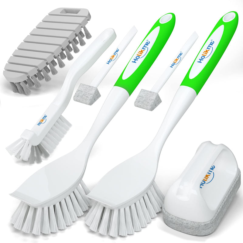  [AUSTRALIA] - Holikme 7 Pack Kitchen Cleaning Brush Set, Dish Brush for Cleaning, Kitchen Scrub Brush&Bendable Clean Brush&Groove Gap Brush&Scouring Pad for Pot and Pan, Kitchen Sink, Green