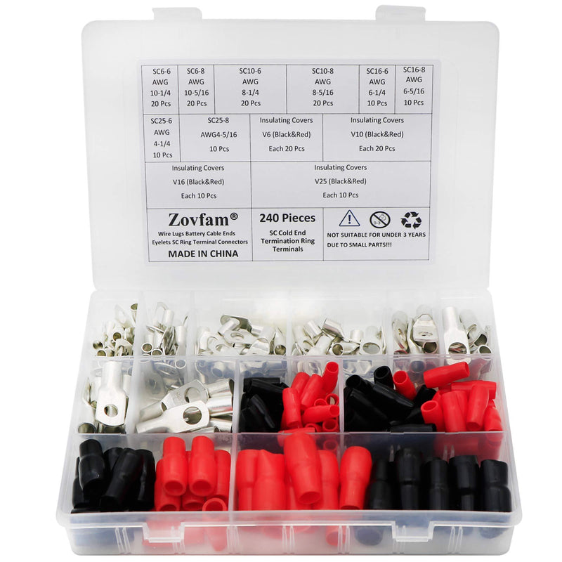 Battery Cable Ends Zovfam 120Pcs Marine Grade Heavy Duty Tinned Copper Wire Lugs Eyelets Tubular Ring Terminal Connectors Assortment Kit with 120Pcs Insulating Sleeve - LeoForward Australia