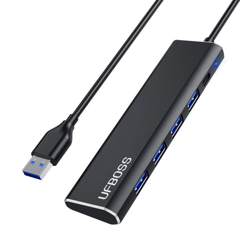 USB Hub, UFBOSS 4 Ports USB 3.0 Data Hub, Aluminum USB Hub with 4 5Gbps USB Ports/Charging Port - Compatible with iMac Pro, MacBook Air, Mac Mini/Pro, Notebook PC (Black) (Black) - LeoForward Australia