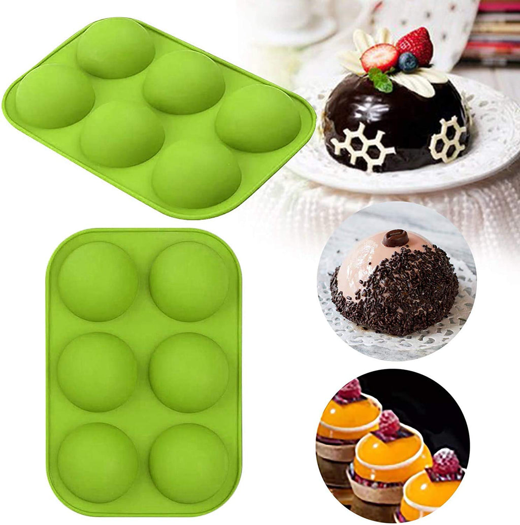  [AUSTRALIA] - 6 Holes DIY Silicone Cake Mold For Chocolate, Cake, Jelly, Pudding, Soap, Half Ball Sphere Silicone Cake Mold Muffin Chocolate Cookie Baking Mould Pan (2 pack) (Green) Green