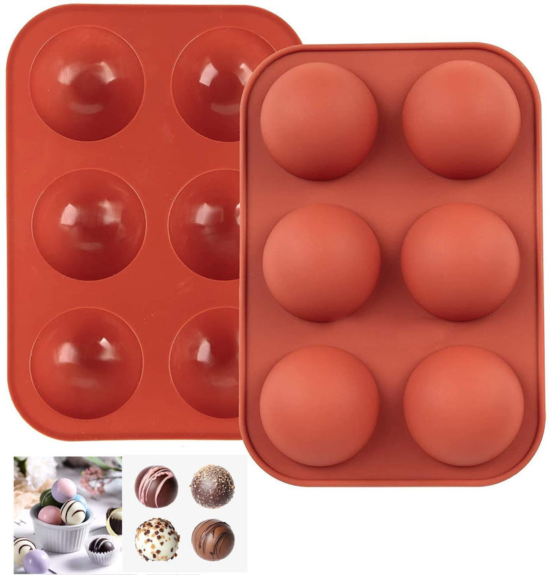  [AUSTRALIA] - DyKay 6 Holes Medium Semi Sphere Silicone Mold For Chocolate, Cake, Jelly, Pudding, Handmade Soap, Round Shape BPA Free Cupcake Baking Pan,(Brick red,2Pack)