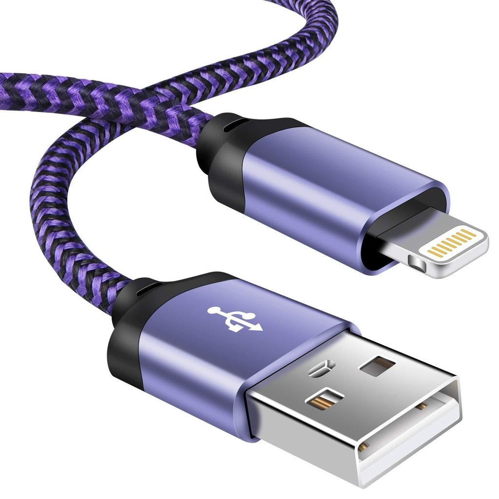 Lightning Cord, AILKIN MFI Braided iPhone Charger Cable, Fast Charging Powerline Adapter for iPhone 12/12 Mini/12 Pro/12 Pro Max/SE/11/11 Pro/11Pro Max/XS/XR/8/7/6S Plus, iPad iPod Touch purple - LeoForward Australia