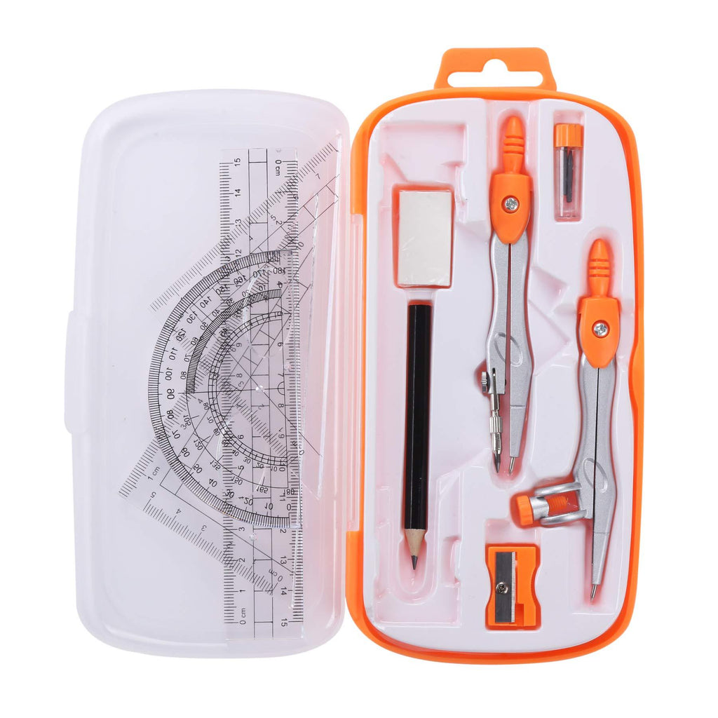 Unjoo Math Geometry Kit Sets 10 Piece Student Supplies with Shatterproof Storage Box,Includes Rulers,Protractor,Compass,Eraser,Pencil Sharpener,Lead Refills,Pencil,for Drafting and Drawings（Orange） Orange - LeoForward Australia