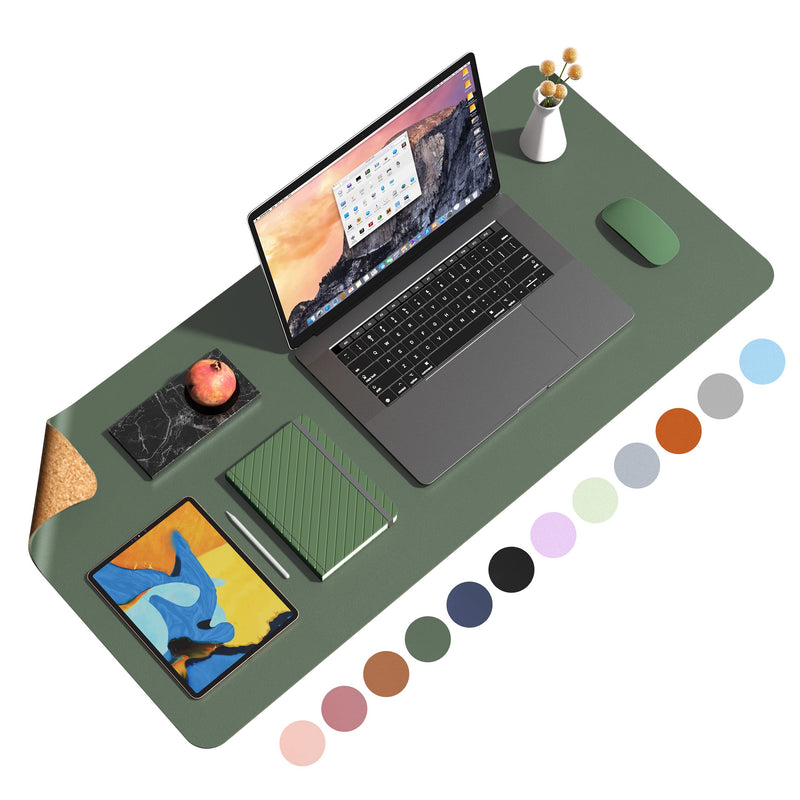 Eco Cork PU Leather Desk Pad,Dual Side Office Desk Mat,Ultra Thin Large Mouse Pad,Laptop Desk Table Protector,Waterproof Desk Writing Pad for Office Work/Home (Dark Green, 35.4"x17") Dark Green 35.4"x17" - LeoForward Australia