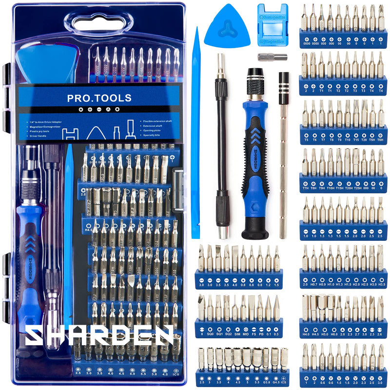 SHARDEN Precision Screwdriver Set, 124 in 1 with 110 Bits Magnetic Screwdriver Kit, Professional Electronics Repair Tool Kit for Tablet, Computer, Laptop, PS4, PC, iPhone, Xbox, Game Console (Blue) Blue - LeoForward Australia