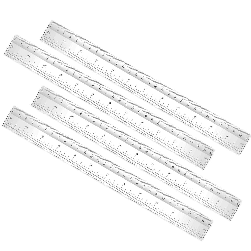  [AUSTRALIA] - 4 Packs Plastic Straight Rulers Plastic Rule Measuring Tool for School Classroom, Home, or Office 12 Inch Clear