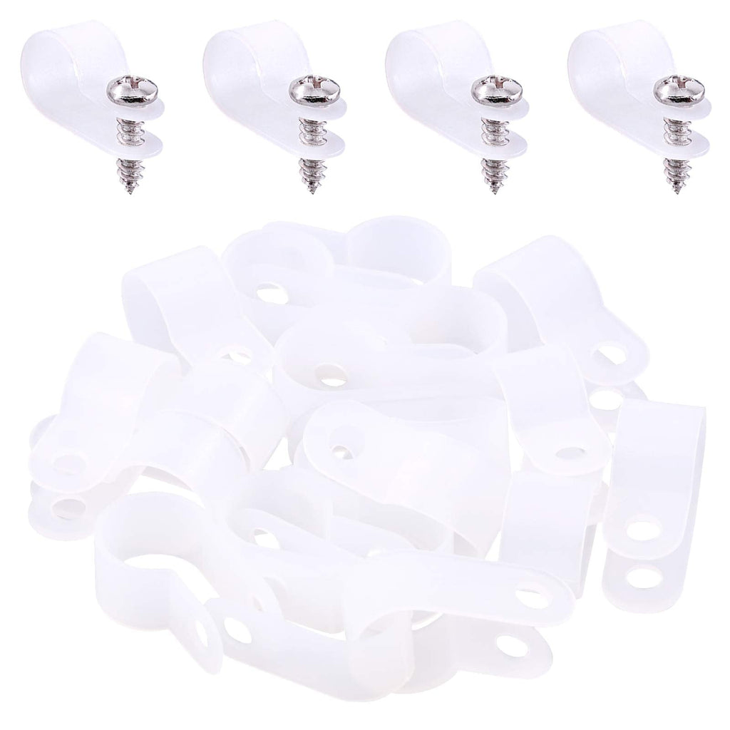  [AUSTRALIA] - Hilitchi 120Pcs Plastic Cable Clamp R Type Screw Mounting Cord Fastener Cable Clips with Screws for Wire Management Cable Conduit (1/2", White) 1/2"