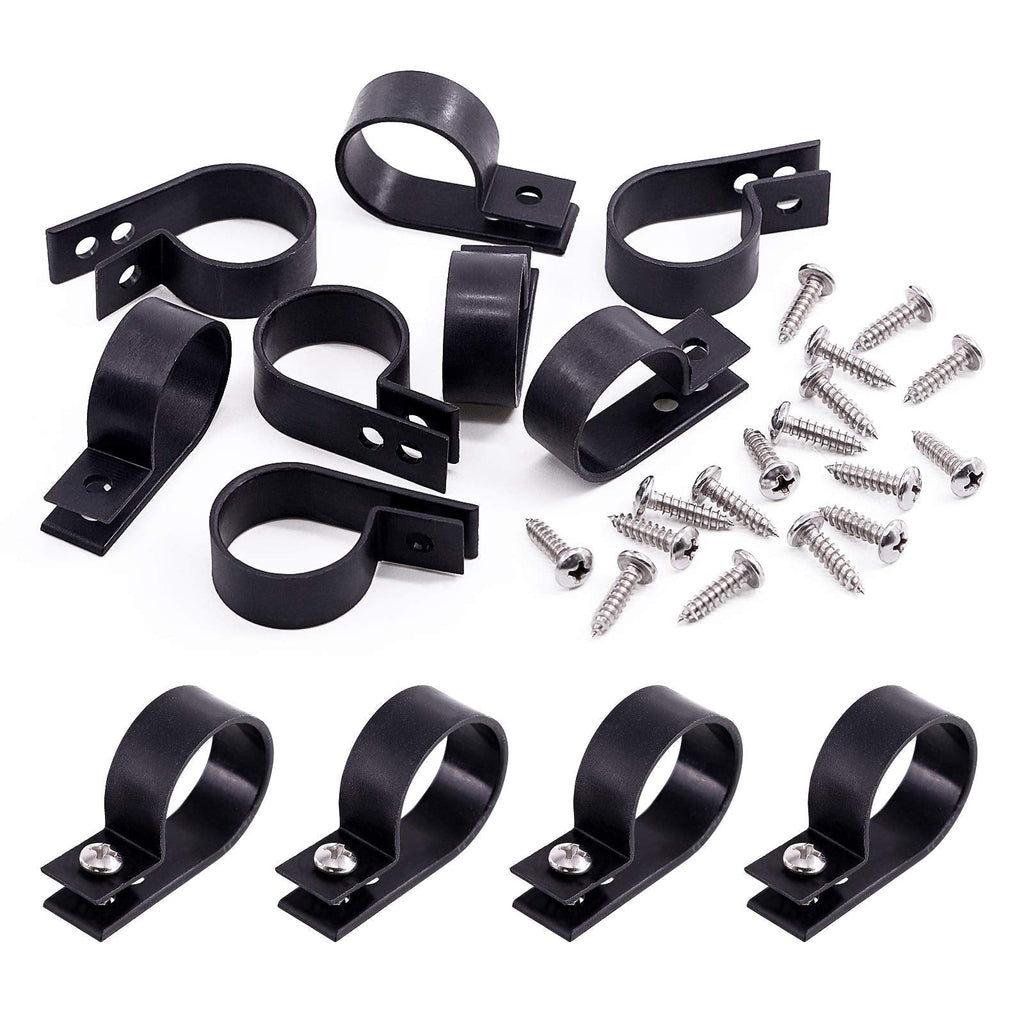  [AUSTRALIA] - Swpeet 60 Pack Black 1 Inch Nylon Plastic R-Type Cable Clips Clamp Kit, Nylon Screw Mounting Cord Fastener Clips with 60 Pack Screws for Wire Management