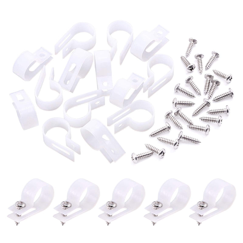  [AUSTRALIA] - Swpeet 120 Pack White 3/4 Inch Nylon Plastic R-Type Cable Clips Clamp Kit, Nylon Screw Mounting Cord Fastener Clips with 120 Pack Screws for Wire Management (3/4 Inch, White)