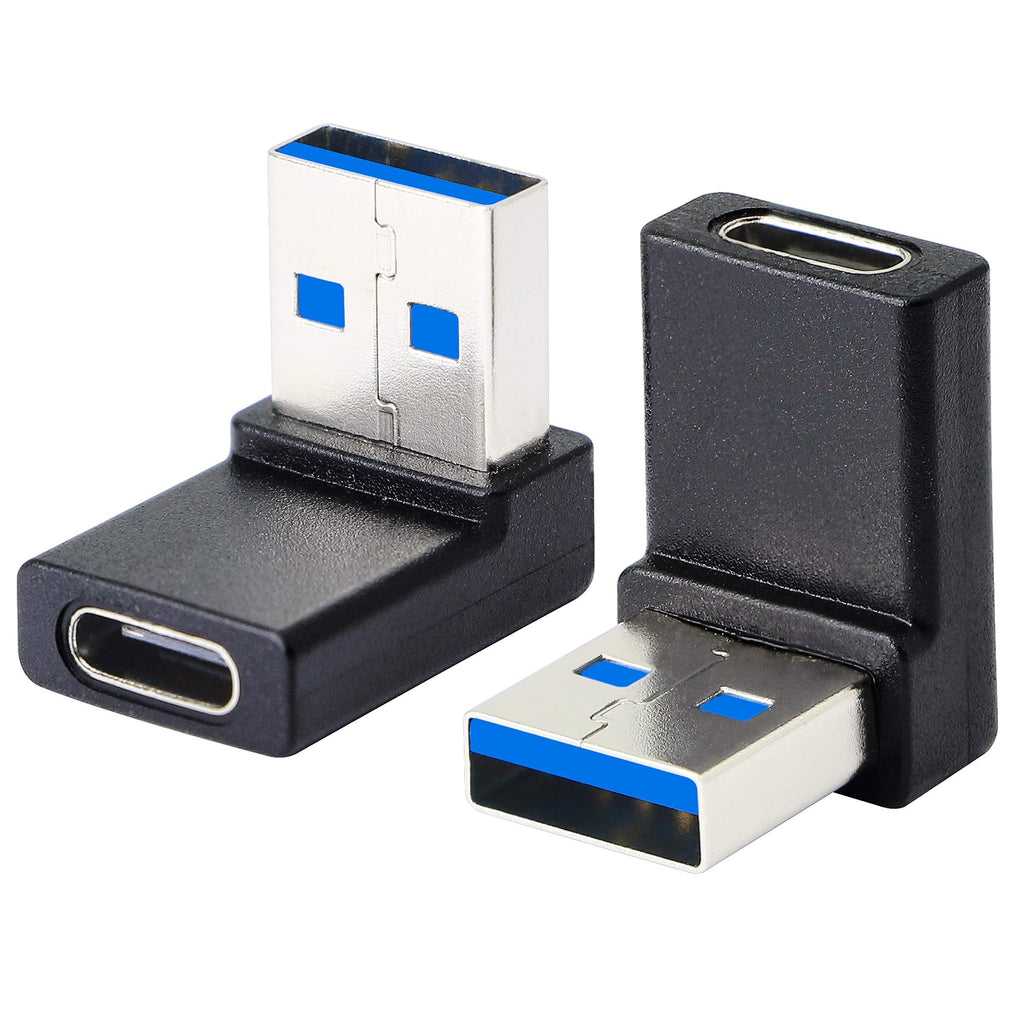  [AUSTRALIA] - Right Angle USB A Male to USB C Female Adapter,90 Degree USB3.0 to Type C Cable Connector Support unidirectional Sides 5Gbps & Data Transfer, for Laptops,Phone,PC - 2 Pack (Up Angle Black)