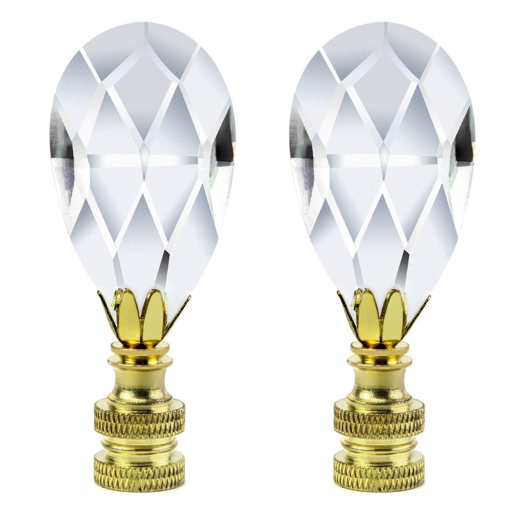  [AUSTRALIA] - QWORK Crystal Lamp Finials, Teardrop Shape Clear Faceted Crystal Lamp Finials with Polished Brass Base for Lamp Shade, 2-3/4" Tall, 2 Pack Style 1