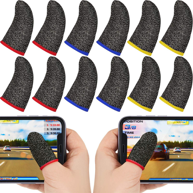 30 Pieces Finger Sleeves for Gaming Mobile Game Controllers Finger Thumb Sleeves Set, Anti-Sweat Breathable Seamless Touchscreen Finger Covers Silver Fiber for Phone Games PUBG Red Brim, Yellow Brim, Blue Brim - LeoForward Australia