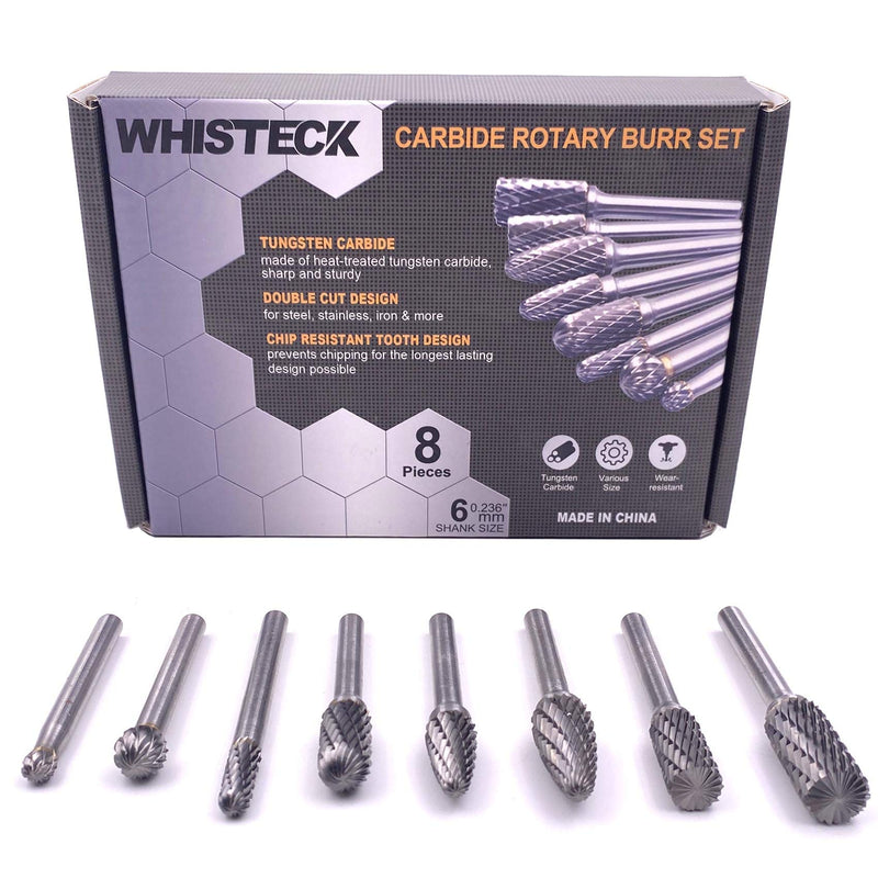 WHISTECK Carbide Burr Set, Double Cut Tungsten Carbide Rotary Burr set, 1/4 inch Shank Die Grinder Bits, Carbide Rotary File for Metal Wood Carving, Engraving, Polishing,Drilling, 8pcs - LeoForward Australia