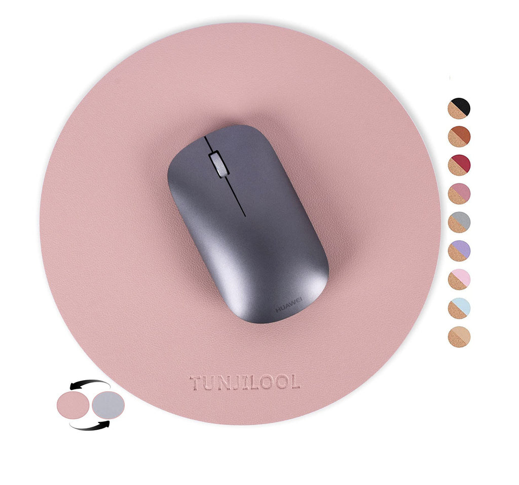 TUNJILOOL Mouse Pad, Round Double-Sided Small PU Leather Mousepad, Non-Slip Waterproof Thin Mouse Pads for Computers Laptop Travel Office Home Pink/Sliver - LeoForward Australia