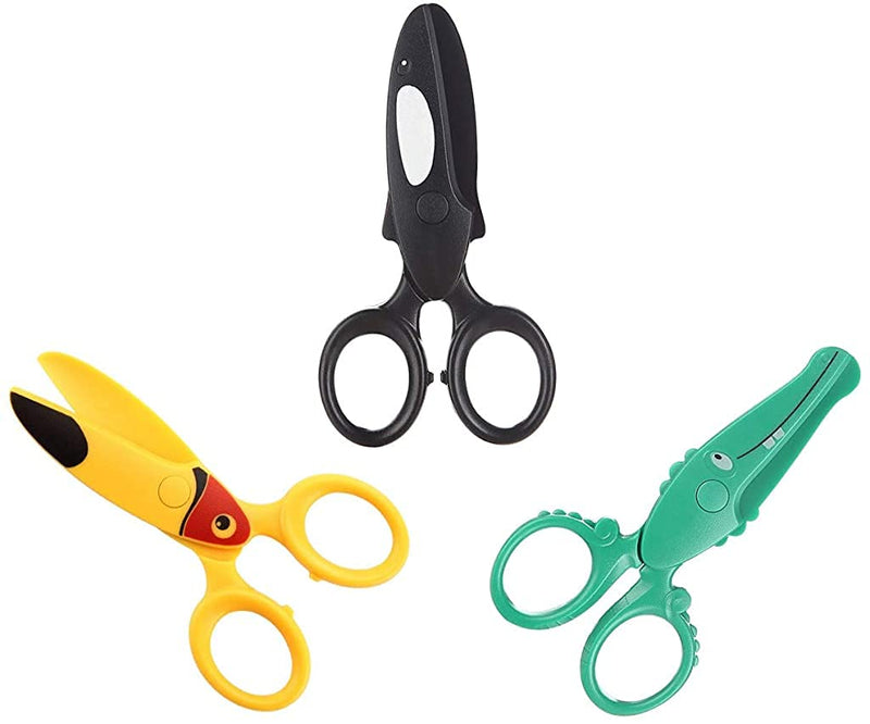  [AUSTRALIA] - 3 Pieces Toddler Safety Scissors in Animal Designs, Kids Preschool Training Scissors Child Plastic Art Craft Scissors for Paper-Cut (3 Pieces)