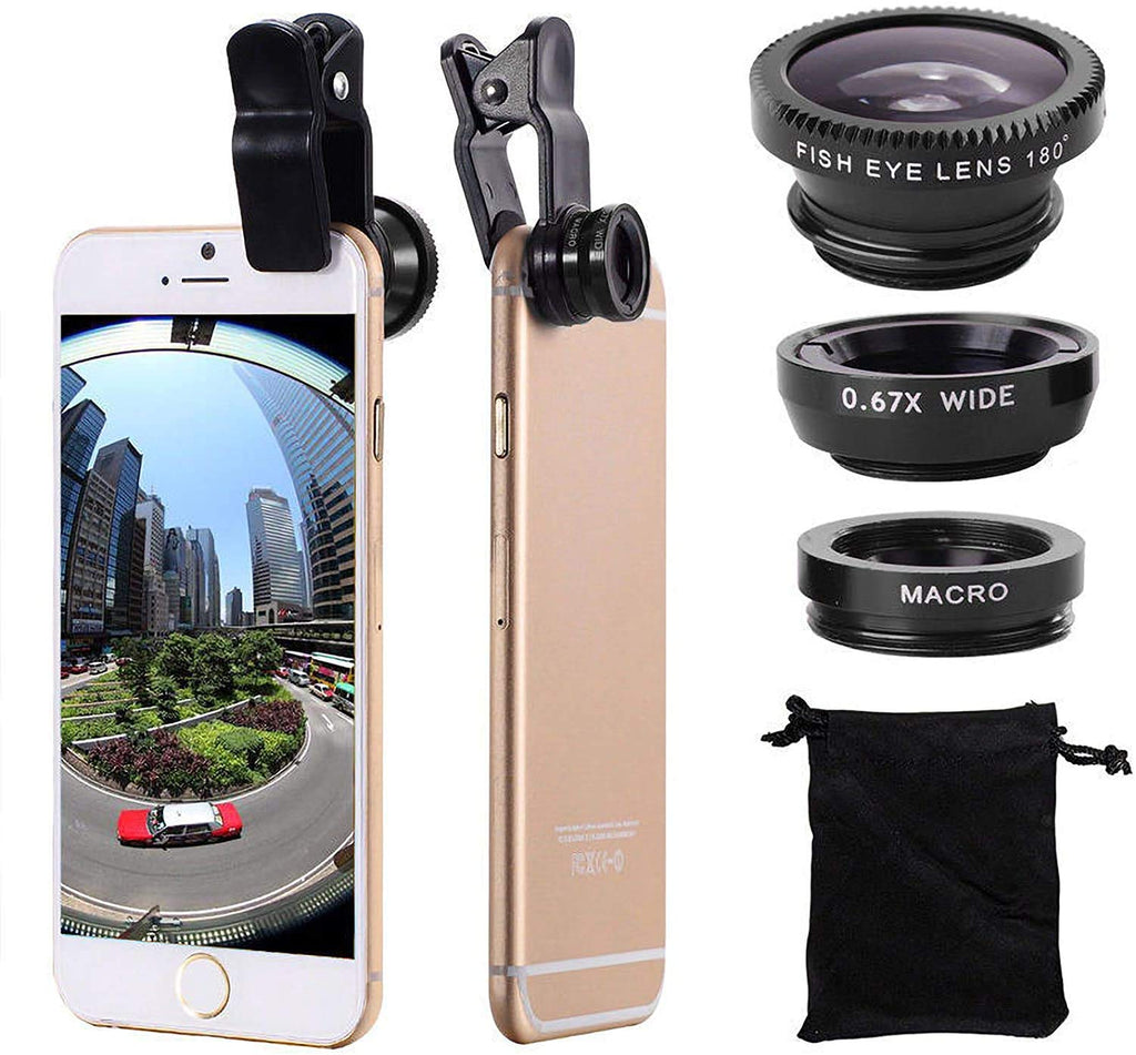3 in 1 Cell Phone Camera Lens Kit Wide Angle Macro Fisheye Lens Universal for Smart Phones iPhone Samsung Android Black - LeoForward Australia