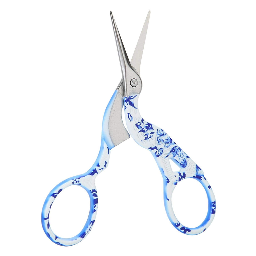  [AUSTRALIA] - Vintage Crane Scissors Stainless Steel Scissors for Tailor Cloth Cutting Embroidery Household Sewing Accessories(Flower Porcelain Color (Small Blue))