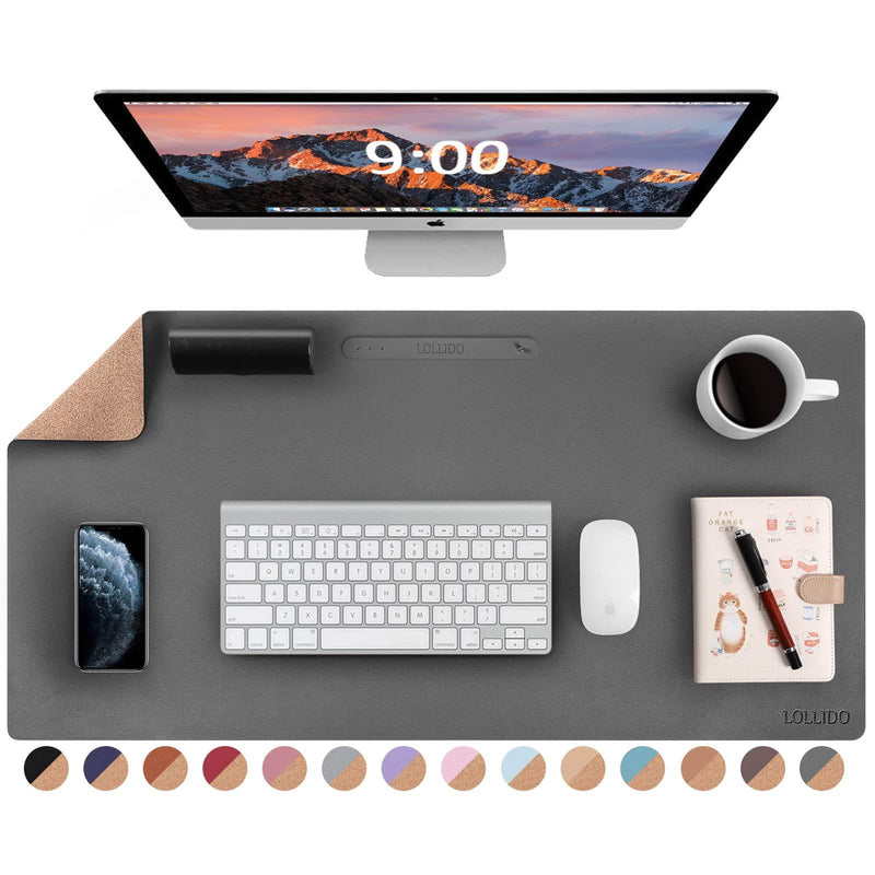 LOLLIDO Natural Cork & Leather Dual Sided Desk Pad, 32" x 16" Waterproof PU Leather Desk Writing Mat, Large Mouse Pad Desk Protector(Cork+Dark Gray) Cork & Dark Gray 32" x 16" - LeoForward Australia