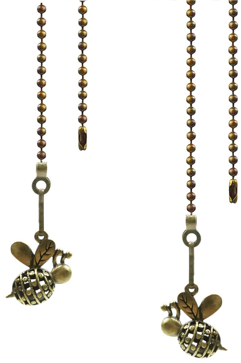  [AUSTRALIA] - Hyamass 2pcs 12 inch Vintage Little Bee Charm Pendant Ceiling Fan Danglers Fan Pulls Chain Extender with Ball Chain Connector